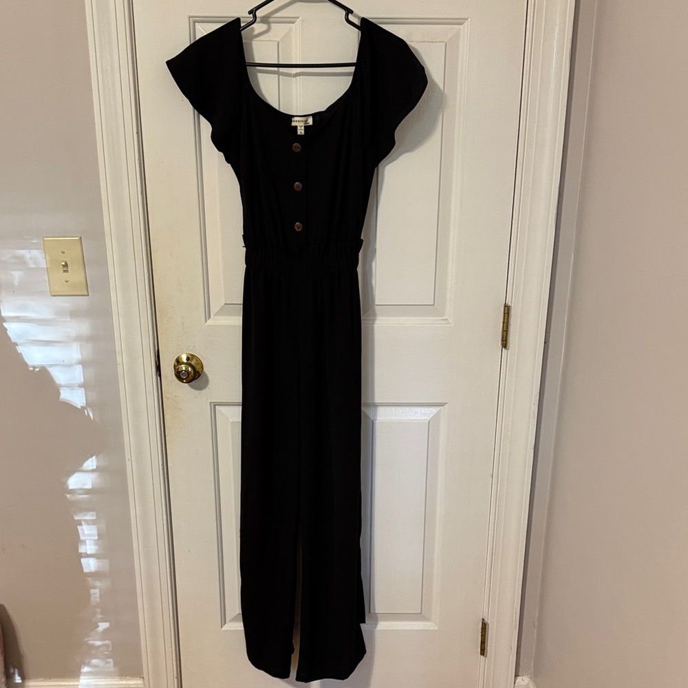 Monteau Black Jumpsuit with Button Detail